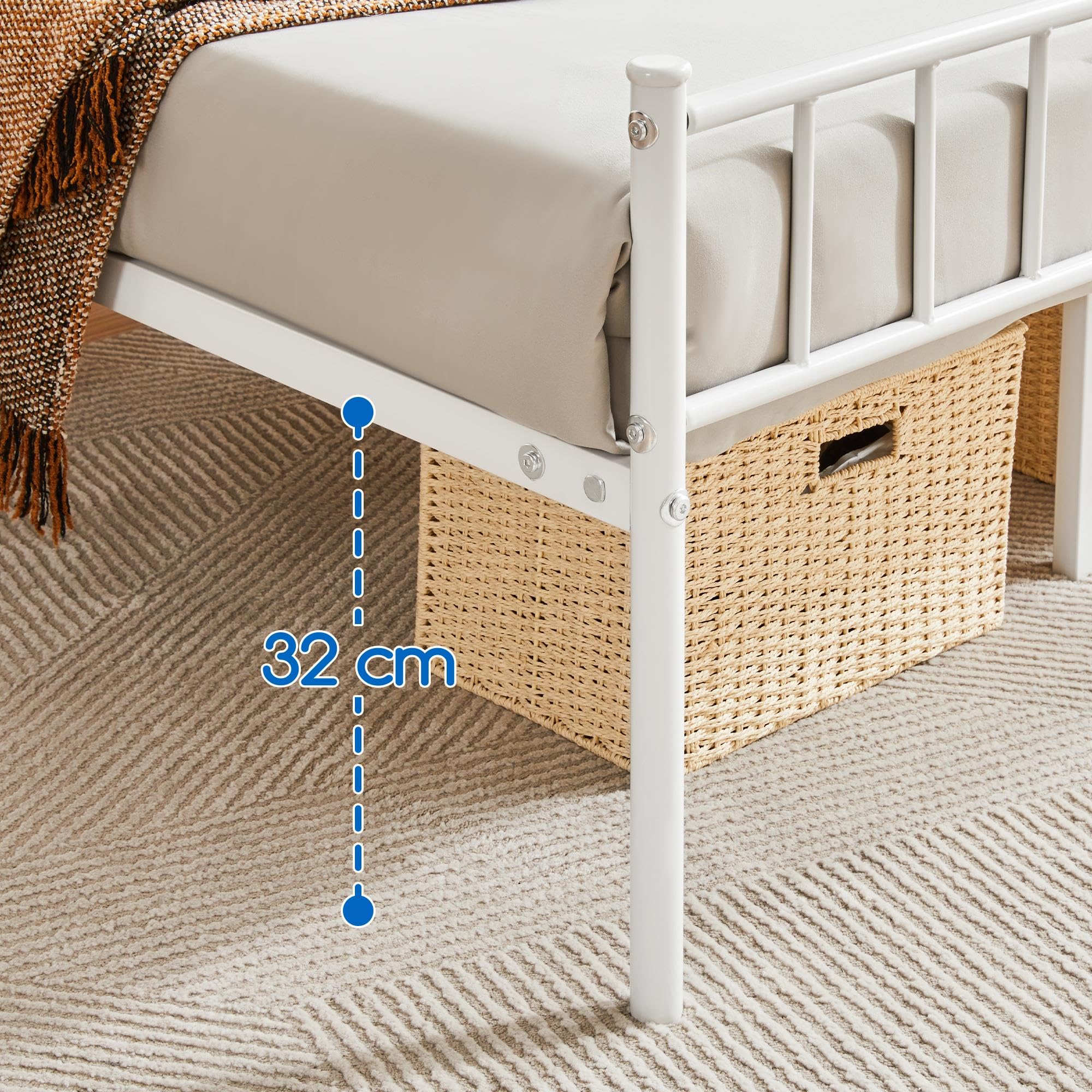Yaheetech Struttura Letto Matrimoniale in Ferro Battuto a Doghe in Metallo 160 x 200 cm Testiera Semplice Bianco