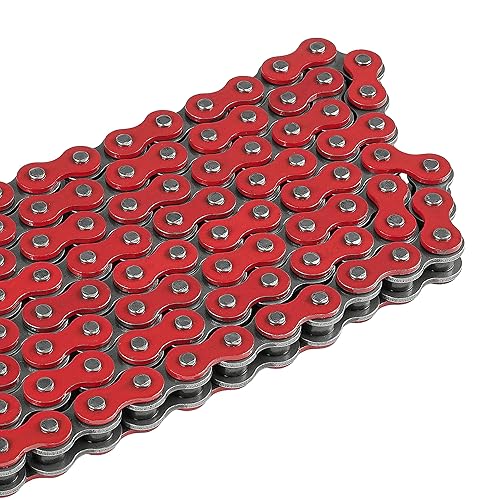 Miniatura 7 de Caltric Cadena de transmisión roja de 525 eslabones de 120 eslabones compatible con ATVUTVQuadSide X SideMotocicletaDirtbikecon remache y clip en