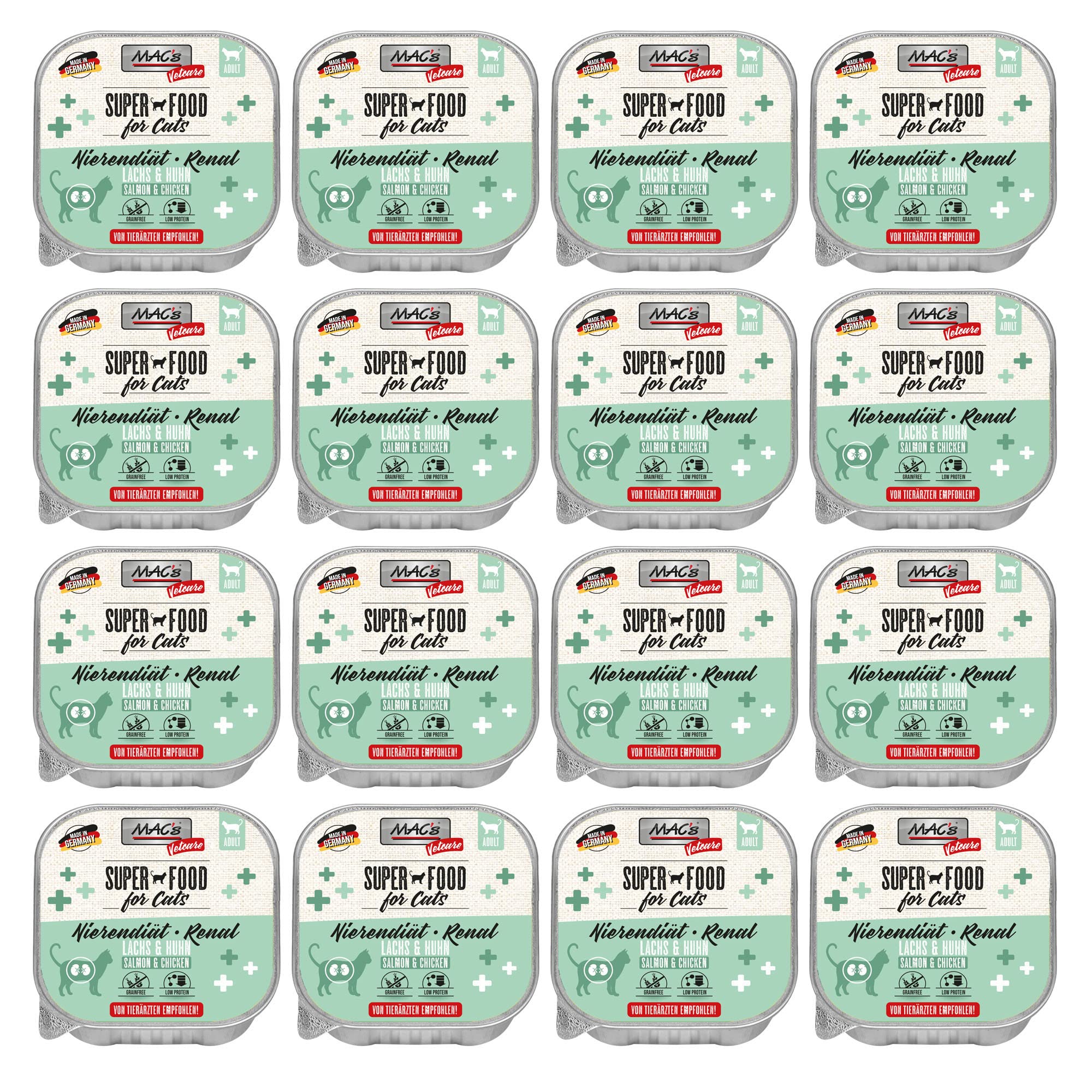MACs Cat Vetcare - Dieta renal, salmón y pollo, 100 g, para gatos, 16 unidades (16 x 100 g)