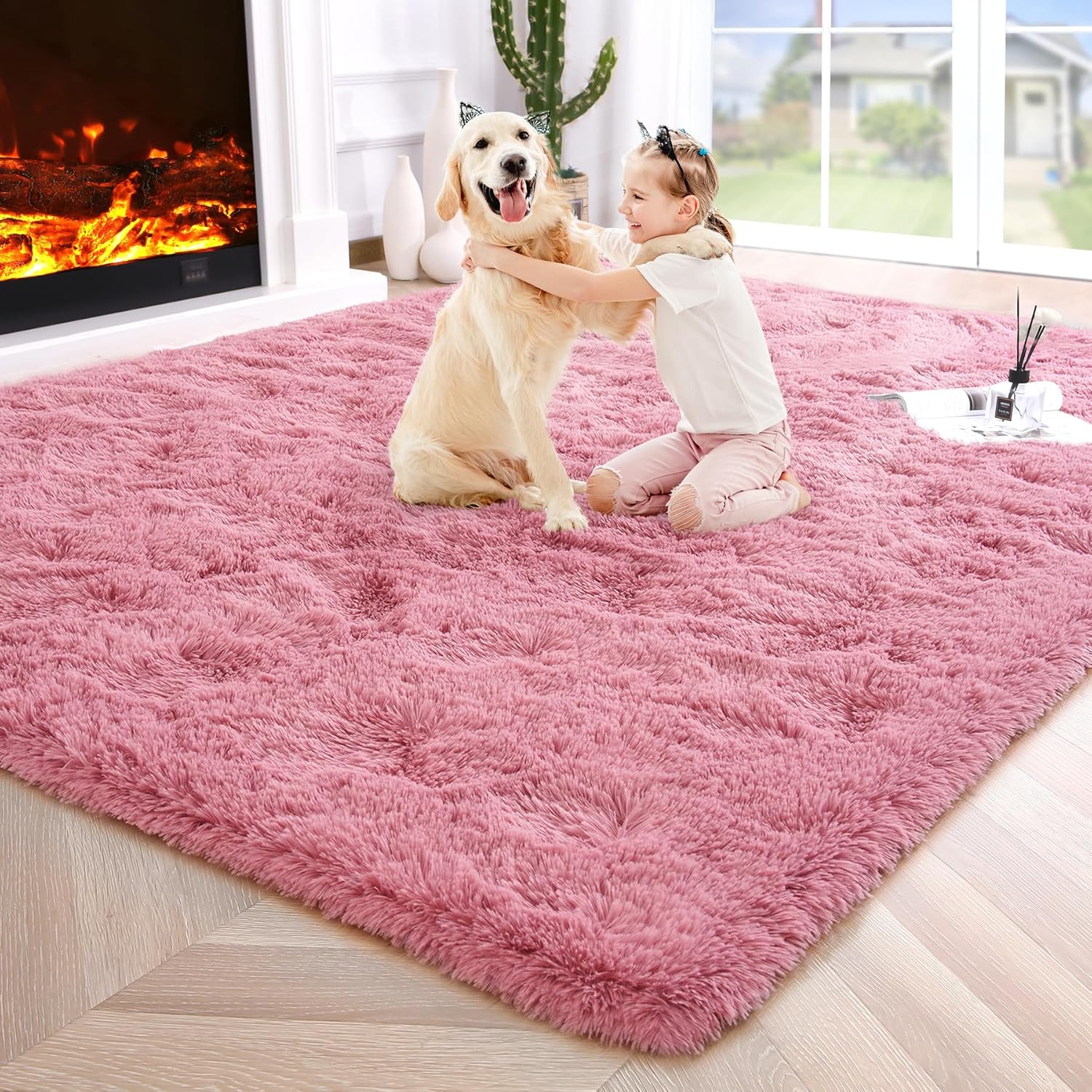 Noahas Fluffy Rugs for Bedroom,4x6 Blush Fluffy Bedroom Rug