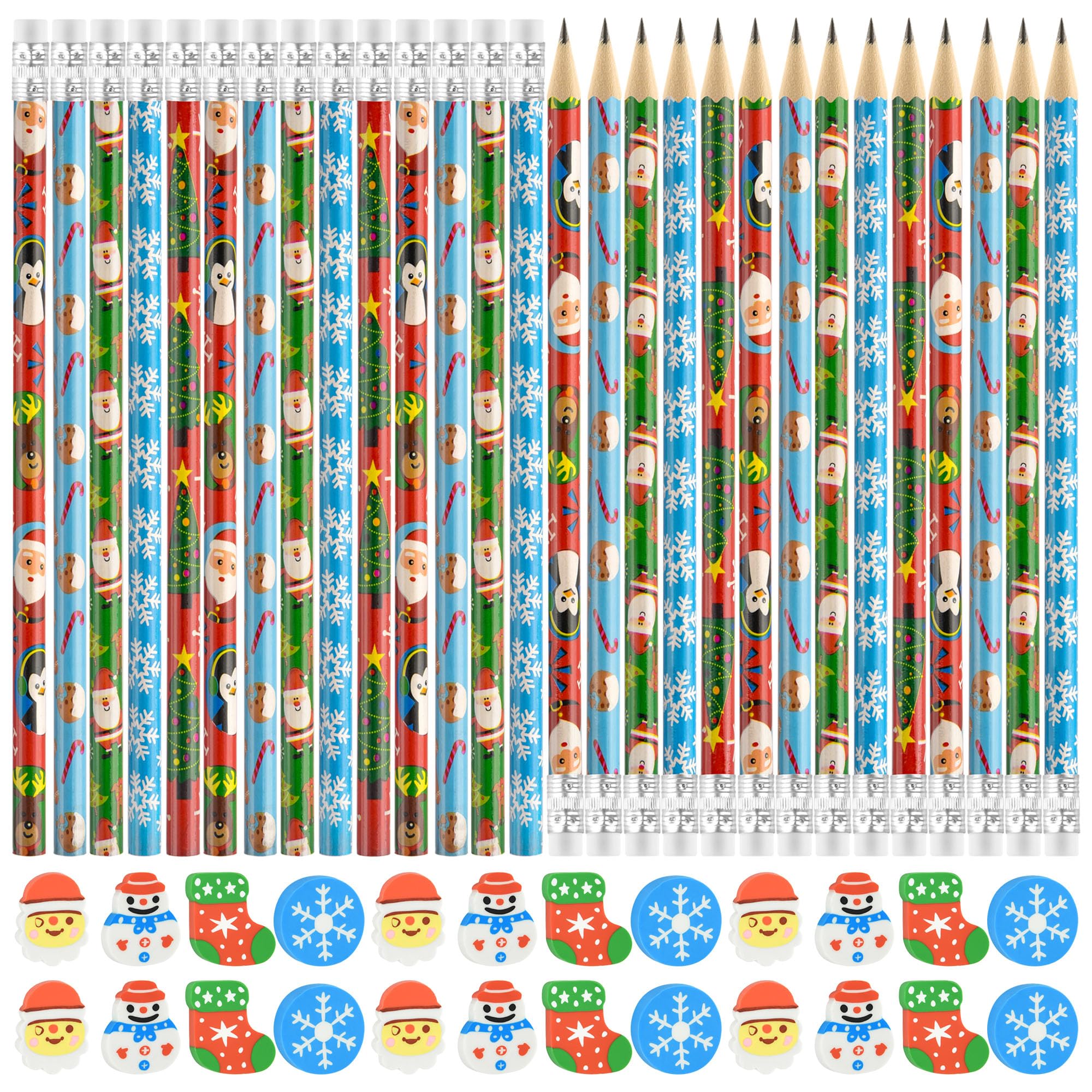 48-teiliges Weihnachts-Stifte-Set Mit Radiergummis – Geschenkidee Für Kinder, Schule & Büro
