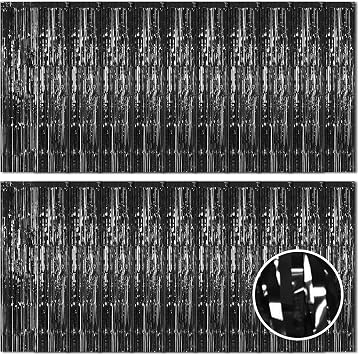Pack of 20 Black Tinsel Curtains 1 x 2.5 m Tinsel Curtain Foils Fringe Metallic Tinsel Curtain Black for Birthday Party Decoration Engagement Wedding Christmas New Year Decoration Black