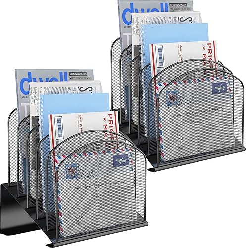 DALTACK Organizador de archivos de escritorio de malla, organizador de letras de papel inclinado de 5 secciones, soporte duradero para archivos de