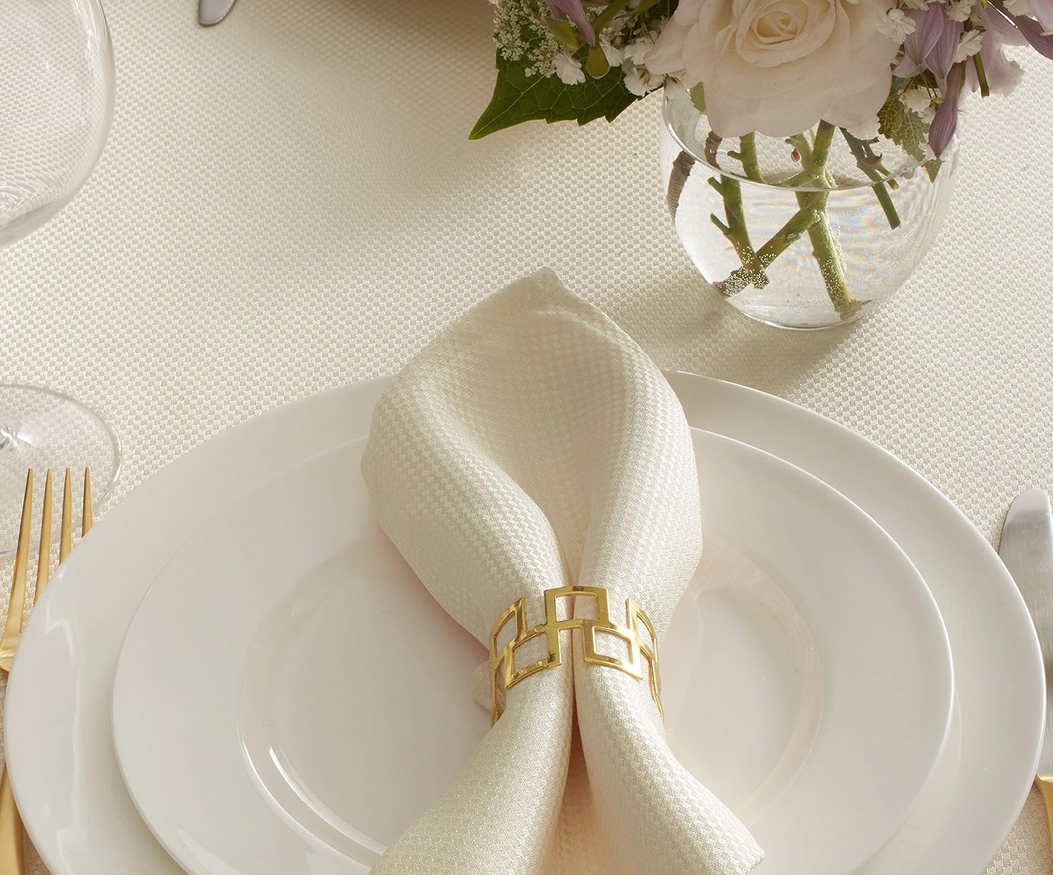 Benson Mills Beauvalle Extra Wide Spillproof Fabric Tablecloth (68" X 102" Rectangular, Beige/Ivory)