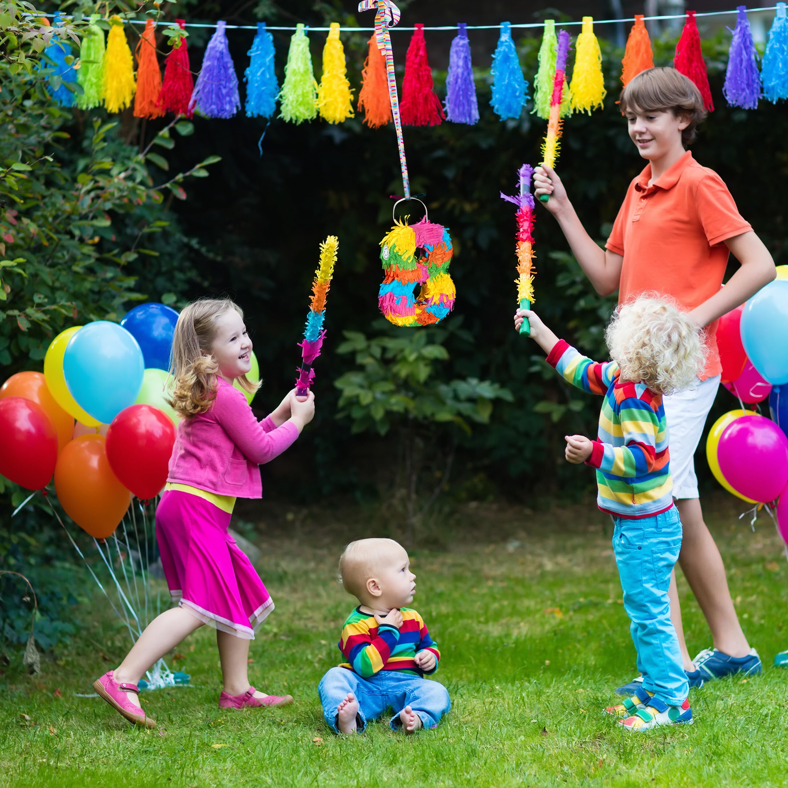 Relaxdays Pignatta Numero 8, Mini Piñata da Appendere, Gioco Bambini, Compleanni, da Riempire 20,5x15,5x4,5 cm, Colorata