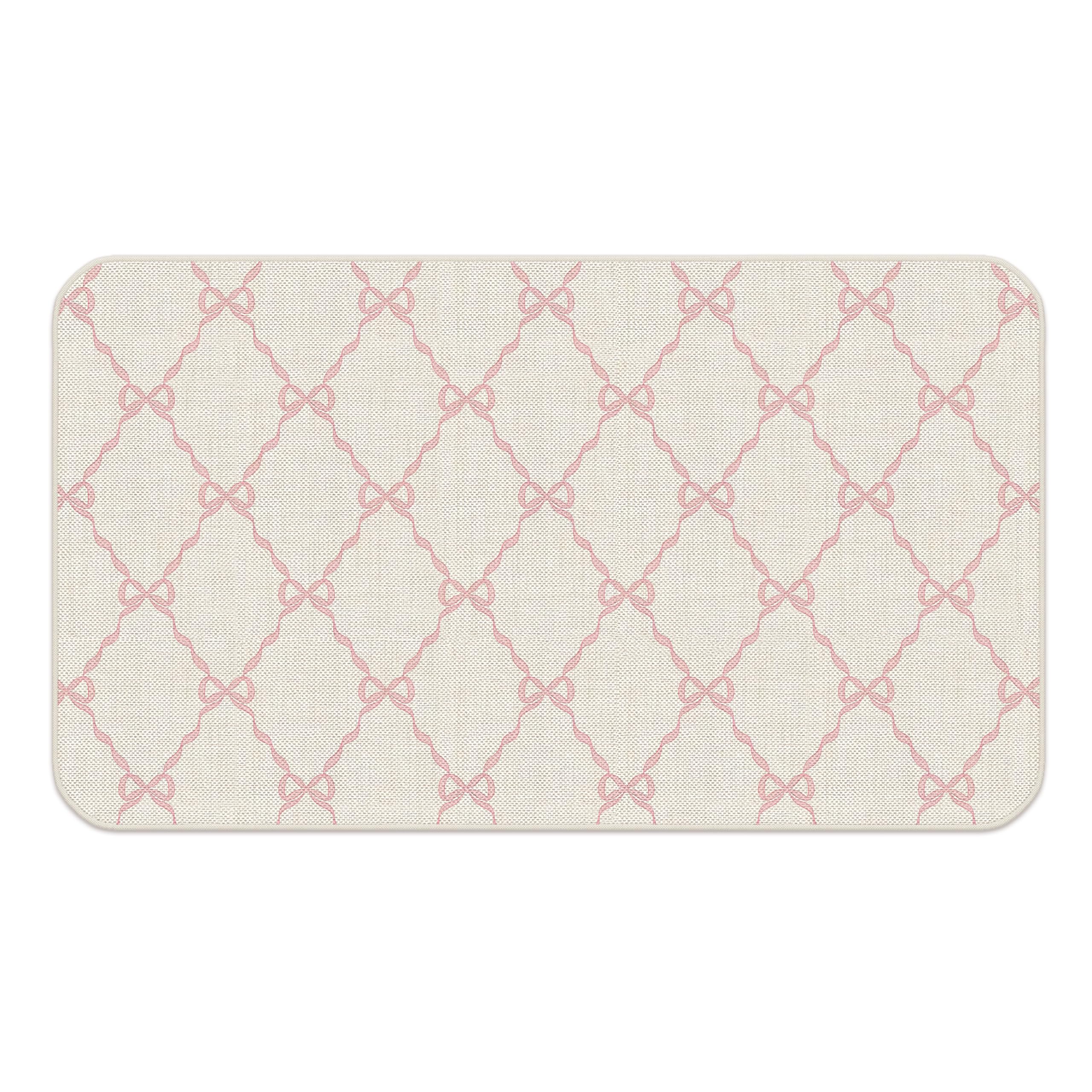 Udinaz Coquette Pink Ribbon Bow Door Mat, Pink Preppy Doormat Outdoor Indoor Entrance, Preppy Girly Aesthetic Welcome Mats for Outside Entryway Porch,