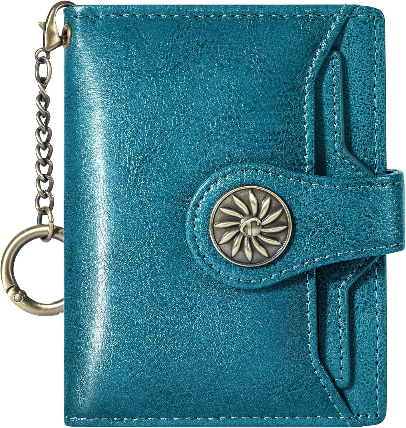 travelambo small womens wallet with 2 id windows, rfid blocking bifold leather card holder purse with zipper coin pocket peacock blue