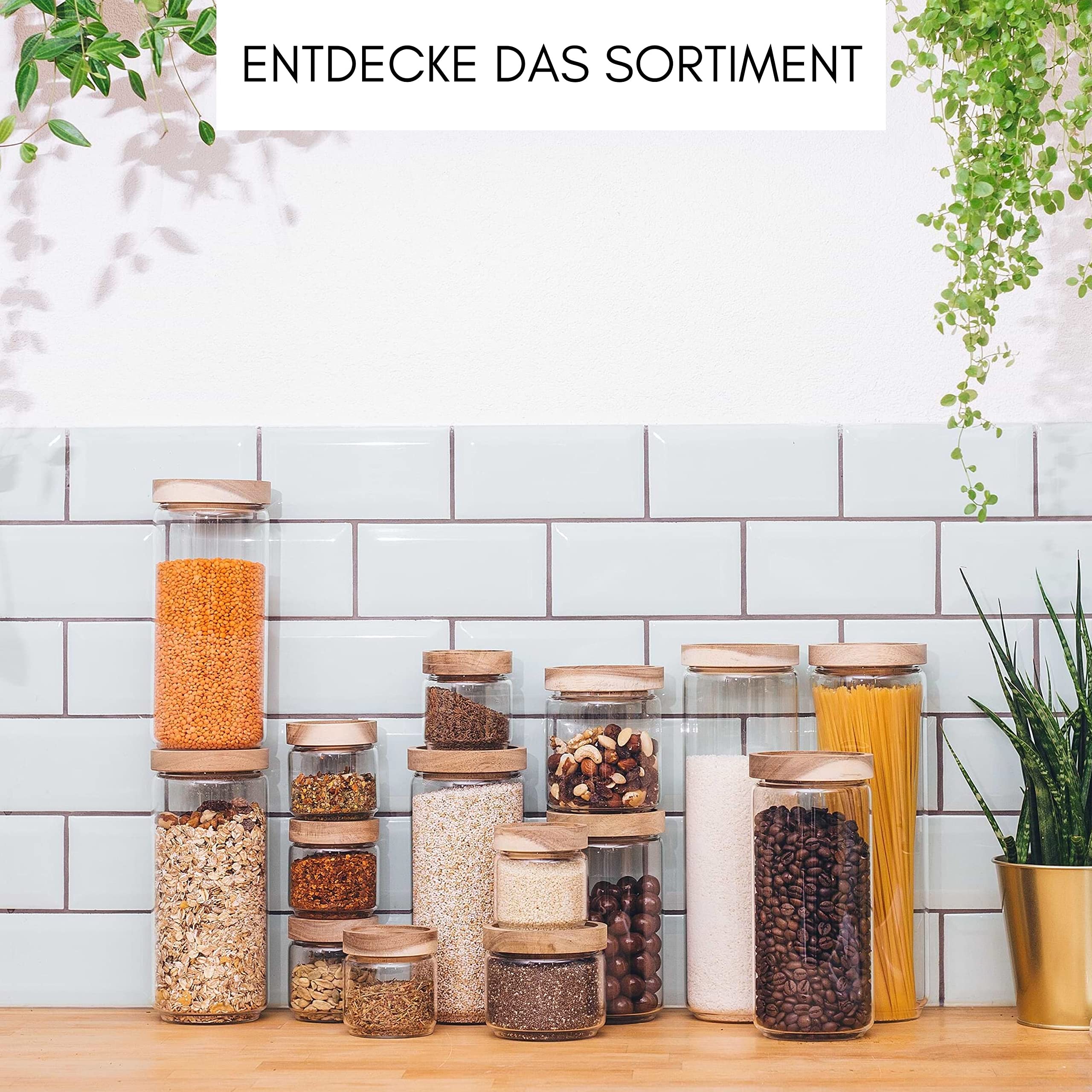 Econovo® Juego De 4 Tarros De Almacenamiento Con Tapa De 300 Ml, Recipiente De Cristal Para Guardar Cereales, Pasta, Café