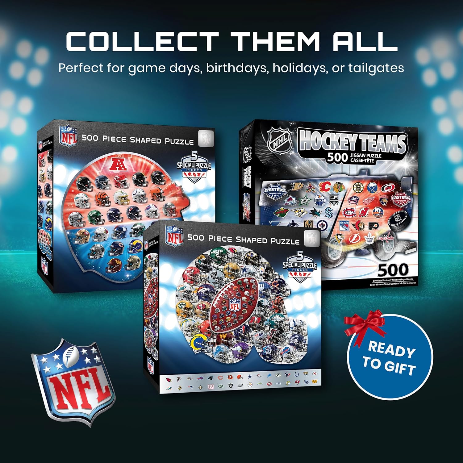 MasterPieces 500-Piece NFL Drip Art Helmet Shaped Puzzle - Perfect for NFL Fanatics - 25"x22"
