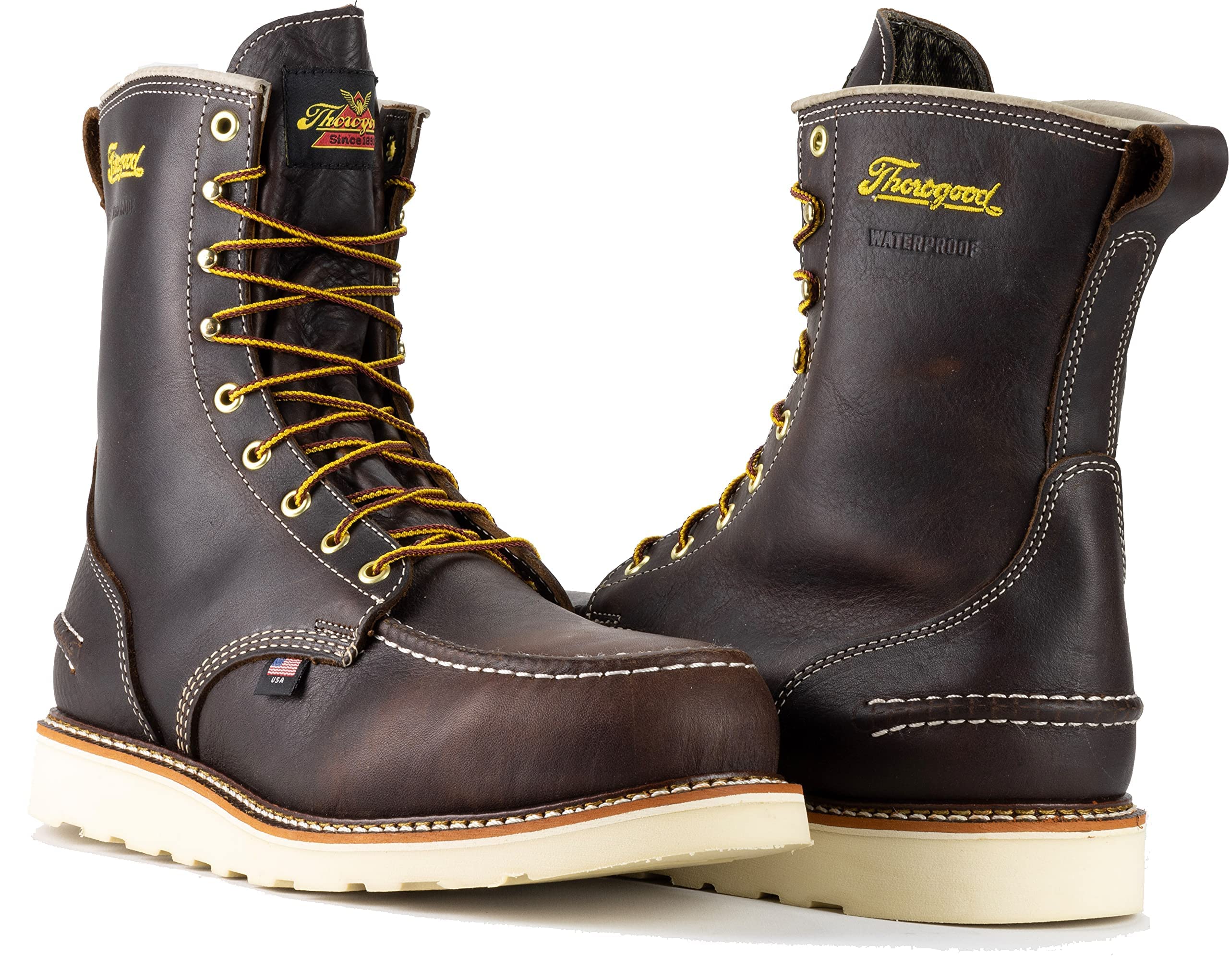 Thorogood 1957 Series 8” Waterproof Steel Toe Work Boots for Men FullGrain Leather with Moc
