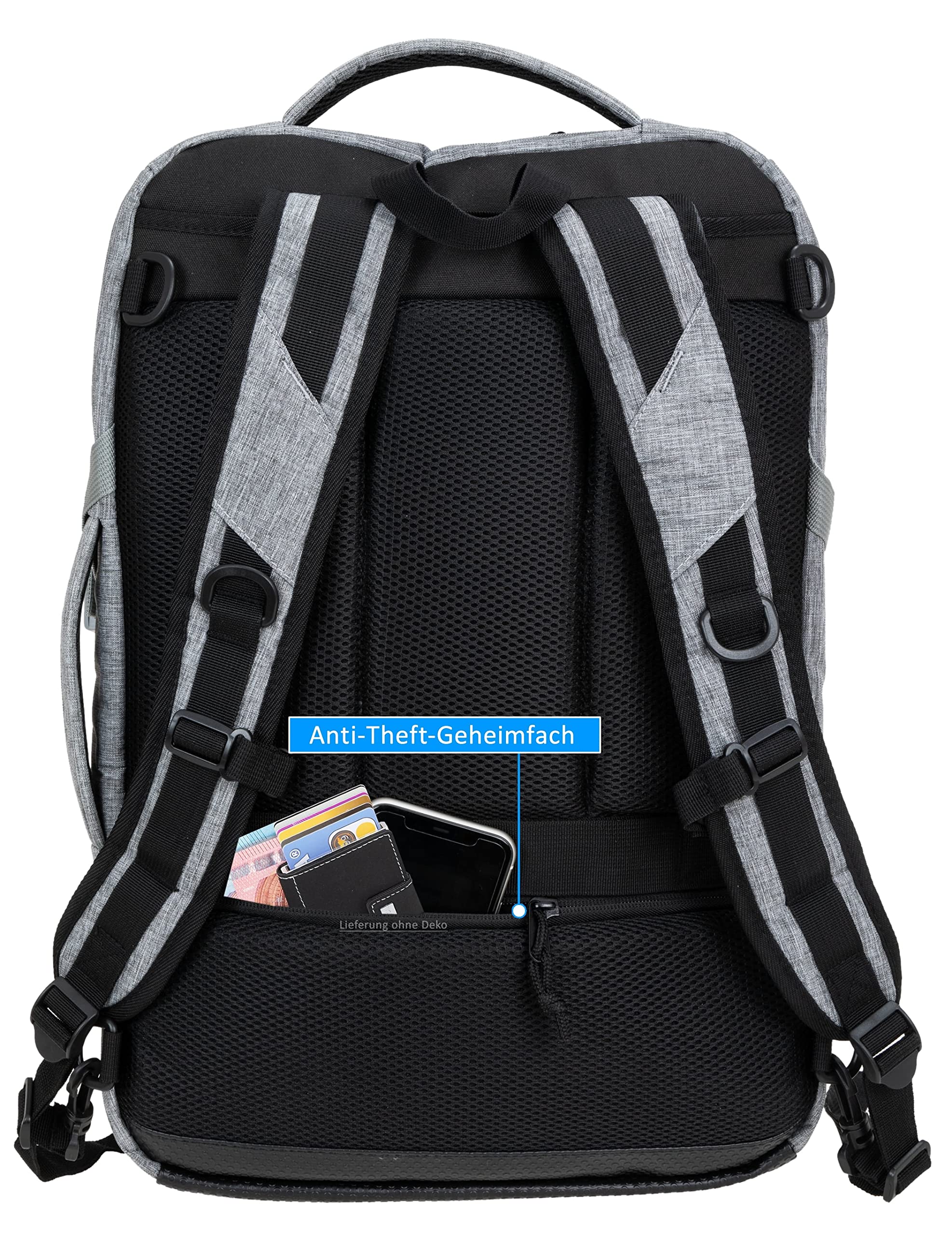 Elephant Rucksack Handgepäck Reise Fly 45 L Laptop Fach 12900 Dunkelgrau | Legends XL Flugzeug Bus Reiserucksack Tasche Laptop Fach Anti-Theft Tasche Dunkelgrau Schwarz