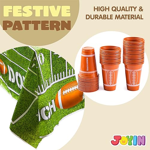 Miniatura 5 de JOYIN Paquete de 74 piezas de suministros para fiesta de fútbol americano, 18 tazas temáticas de fútbol, 18 platos, 36 servilletas y 2 manteles para