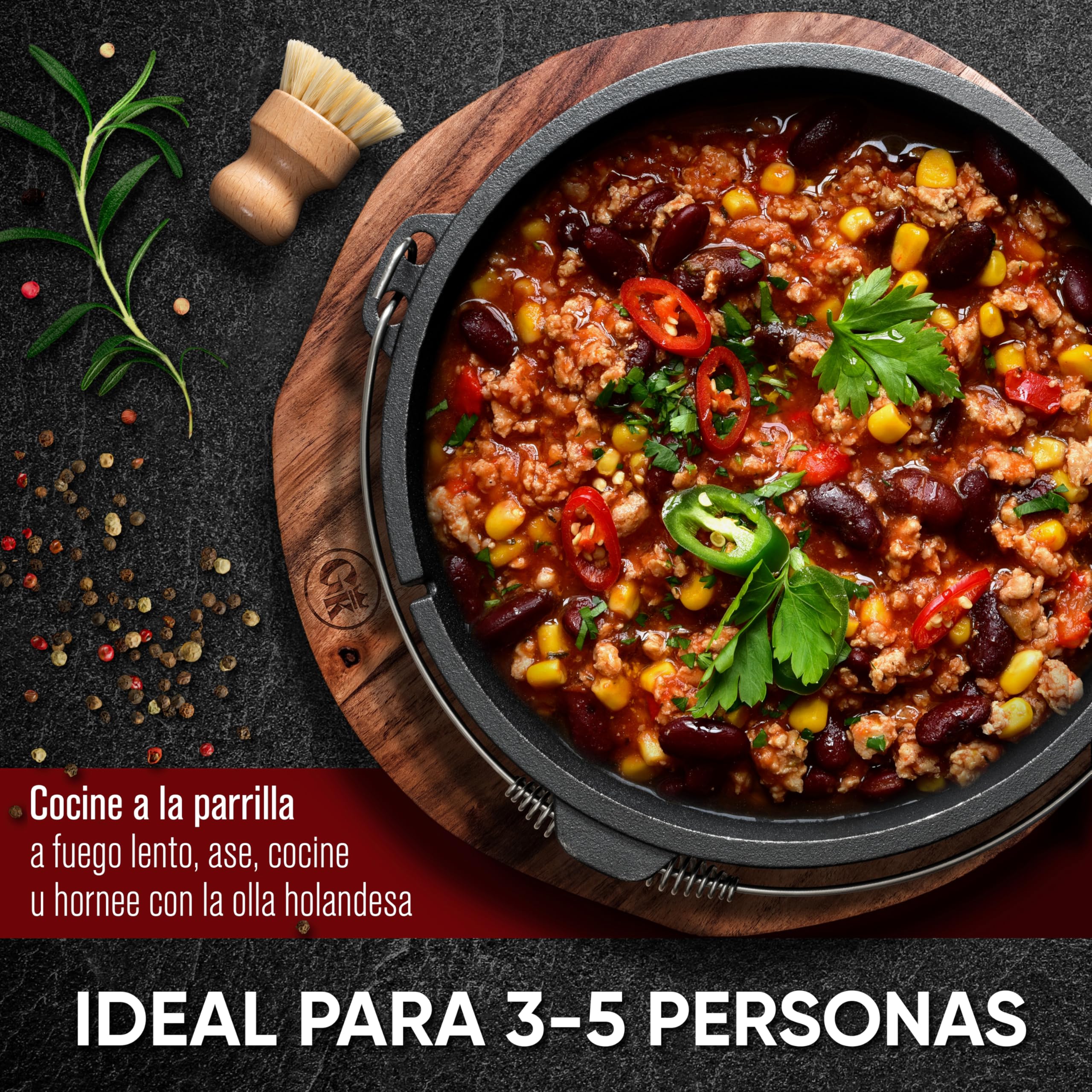 GUSSKÖNIG dutch oven Cocotte Fonte Barbecue - Cocotte Émaillée 7L avec Pieds - Chaudron en fonte - Double Fonction - Marmite fonte-Marmite feu de bois, Inclus : Brosse & Livre de Recettes[3-5 Pers.]