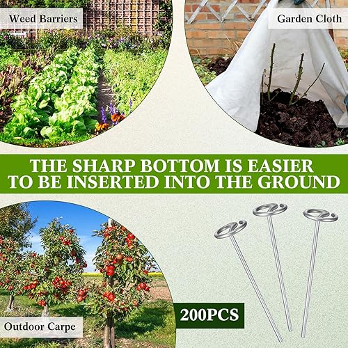 Miniatura 4 de Tandefio 102 grapas circulares para paisaje, con levantador de uñas y guantes de jardinería, grapas de jardín galvanizadas de calibre 8 para