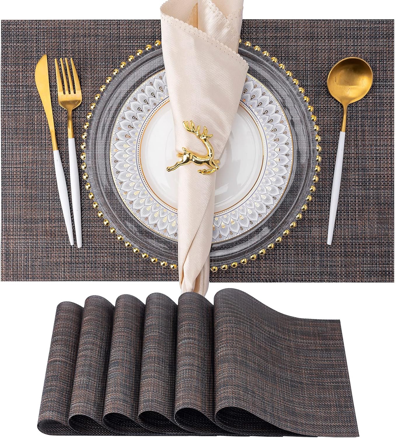 Placemats Set of 6 Washable Indoor/Outdoor Vinyl Place Mats