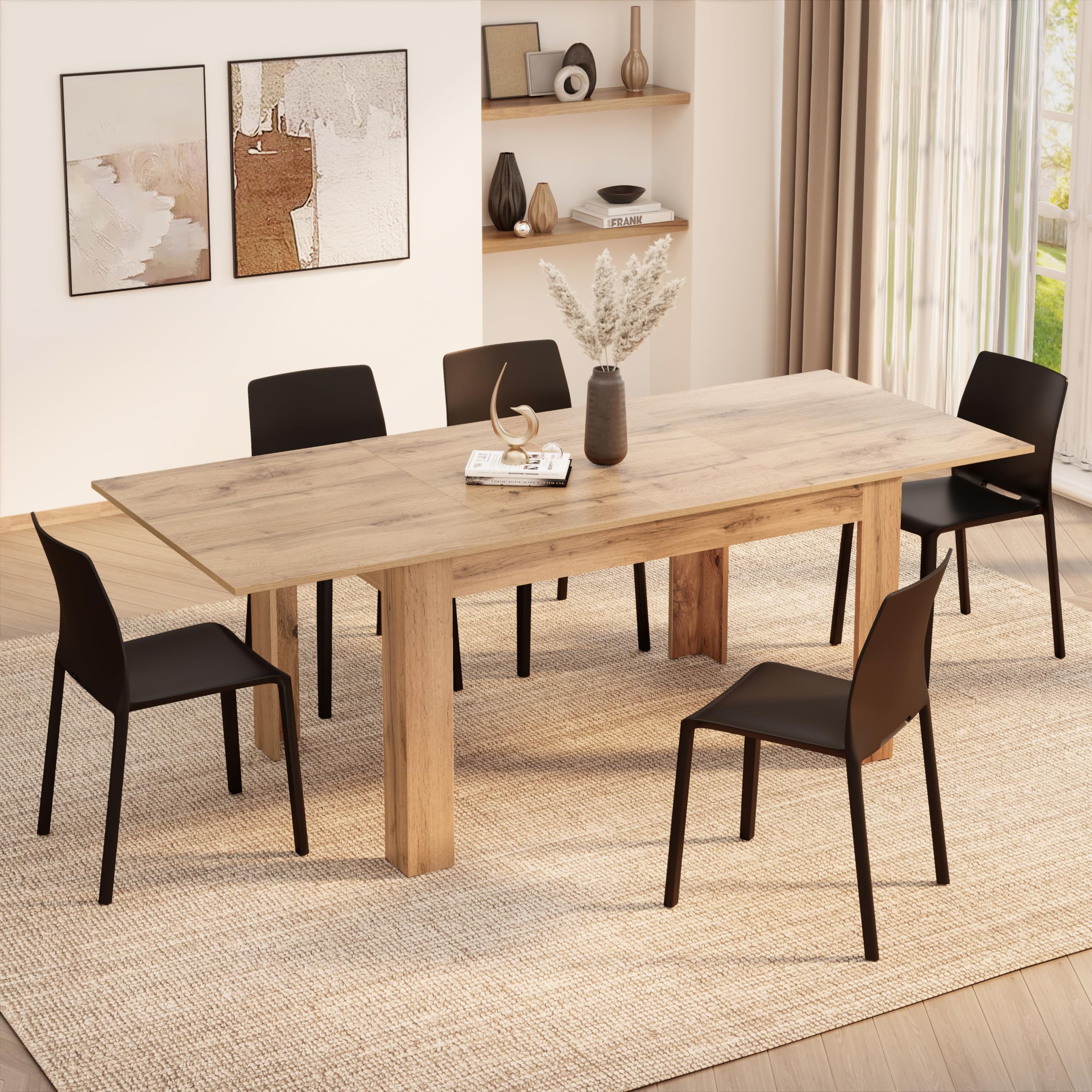 MOBILI FIVER, Mesa de Cocina Extensible Easy, 140(220) x90 cm, Color Madera Rustica, para 6-8 Personas, Mesa Extensible de Comedor, Mesa Cocina, Made In Italy