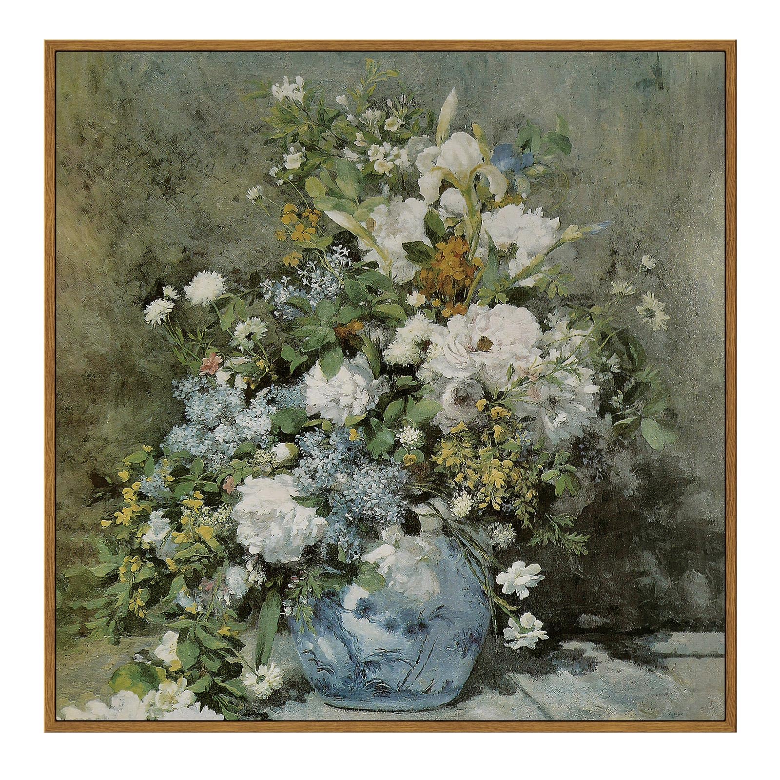 ARPEOTCY Floral Square Framed Canvas Wall Art Prints, 24x24 Inch Vintage French Flowers Home Decor, Ceramic Vase Floral Oil Large Hanging Paintings for Living Room, Bathroom