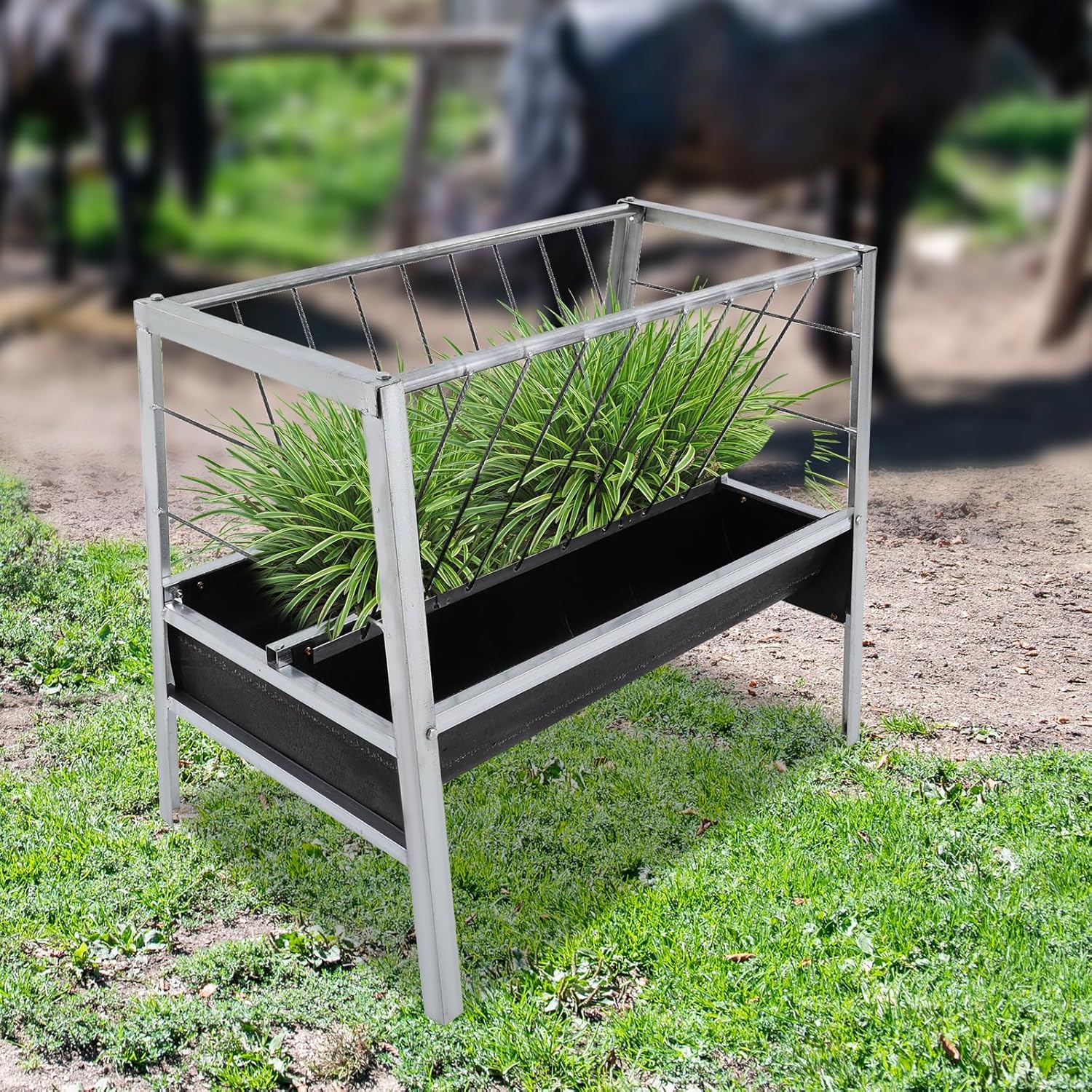 Large Capacity Feed Trough, 40" Long Livestock Hay Feeder Heavy Duty 2-in-1 Pasture Hay Feeder Heavy Duty Steel for Sheep Farms Sheds