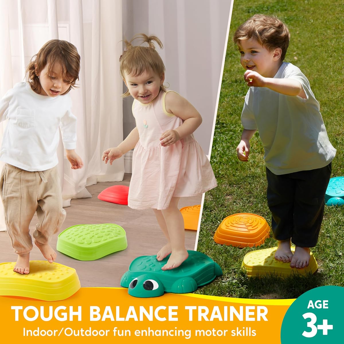 JOYIN 5 Pcs Turtle Balance Stepping Stones, Kids Turtle Path Jumping Stones, Child Obstacle Course Coordination Game Toys Indoor or Outdoor Play for Kids Aged 3+ image 1