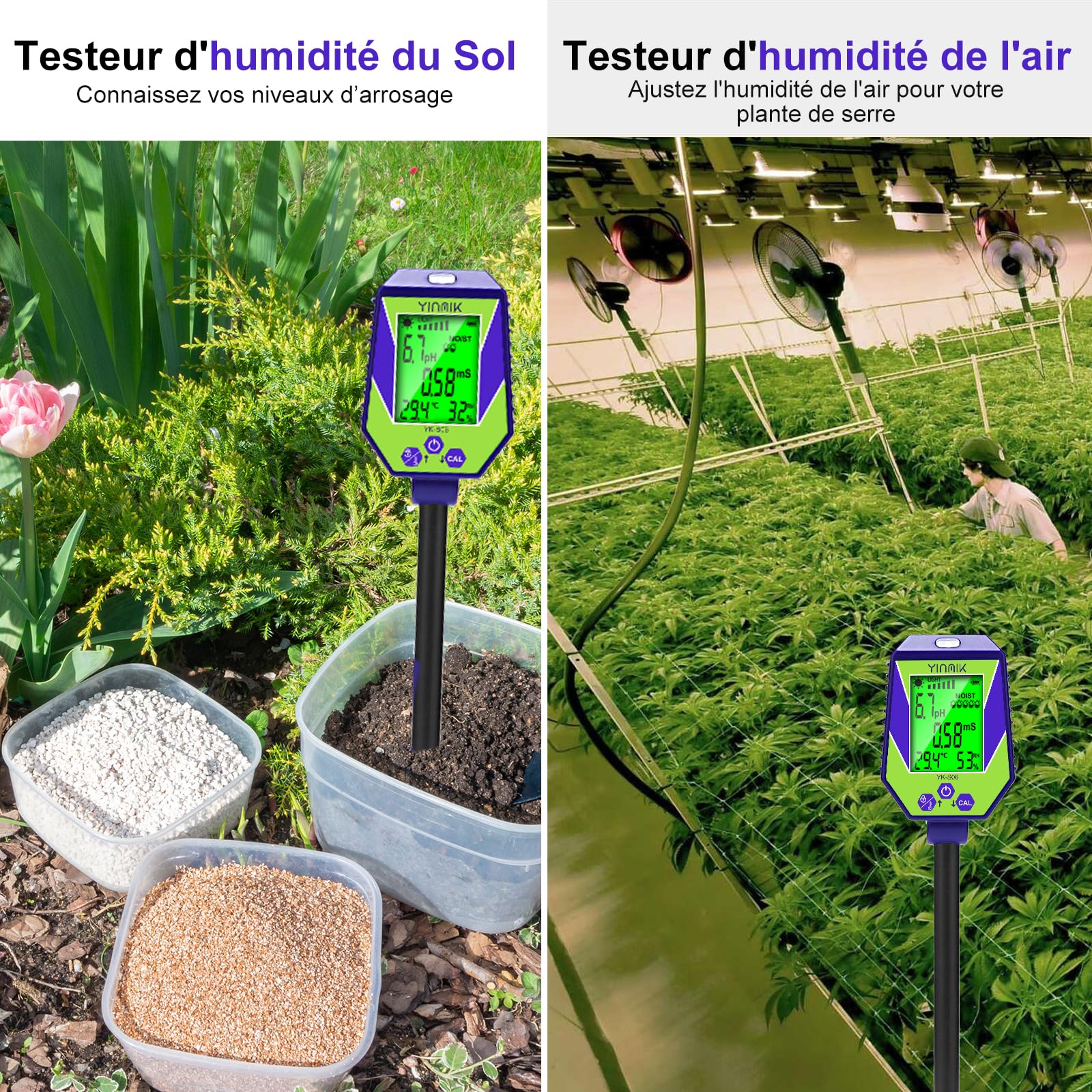 YINMIK Testeur de pH du Sol 6 en 1, Testeur D'humidité du Sol Intelligent, pH EC Salt Tester for Soil & Water Meter,kit de Test de pH du Sol pour Jardin, Ferme, bonsaï