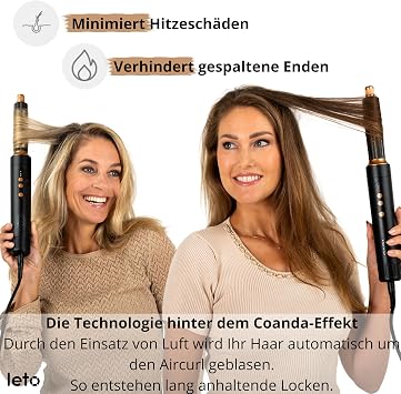 Leto 7-in-1 Hot Air Brush & Hair Dryer - Round Brush Curling Attachments Waver Straightening Attachment Diffuser Concentrator Coanda Ions 1400W BLDC