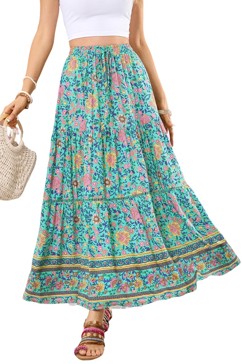 R.Vivimos Womens Summer Cotton Vintage Floral Print Boho Casual Ruffled Flowy Maxi Skirt - Review, Price and Buying Guide
