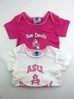Pack of 2 OuterStuff Officially Licensed Infant 0 to 3 Month Arizona State SunDevils Baby Girls Pink and White Onesie Romper Creepers - coolthings.us