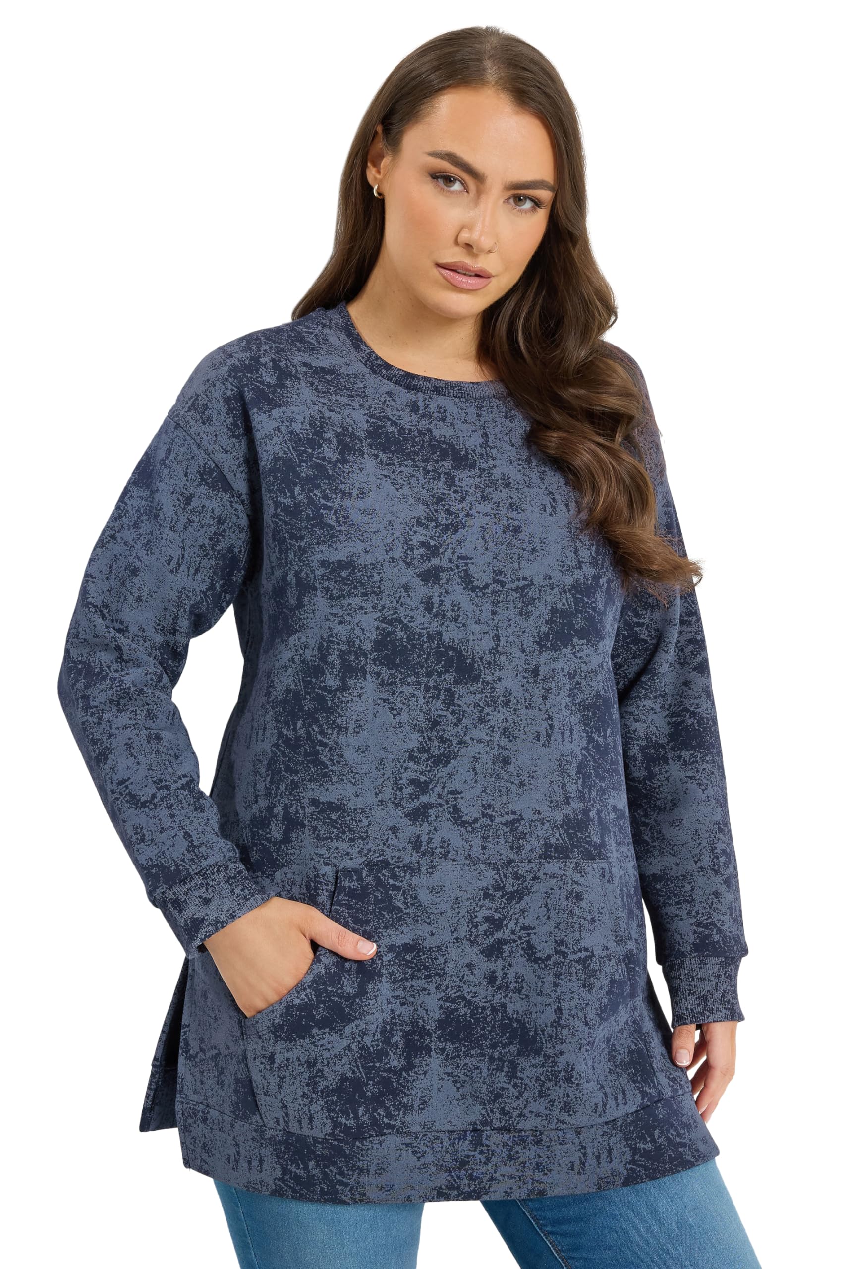 Yours Women's Dark Blue Abstract Pocket Sweatshirt In | Size: 26-28