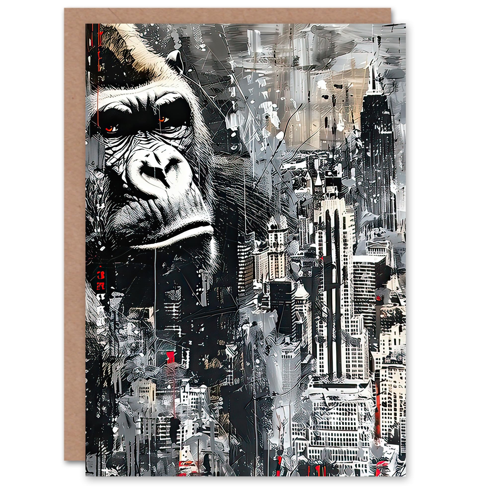 Artery8 Greeting Card King Kong Gorilla New York Skyline Oil Painting Blank For Him Or Her Art Birthday Card
