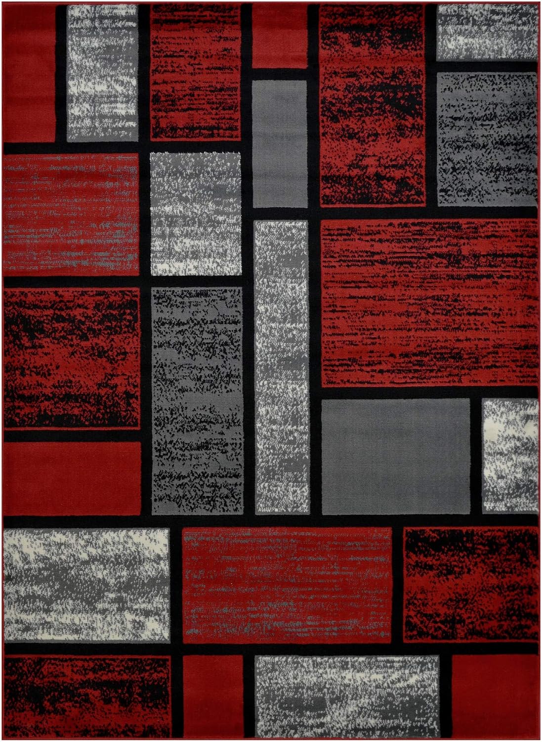 HR Square Pattern Area Rug 8x10 Box Pattern Modern Lava red & Gray Carpet Comfy shed Free Stain Resistant