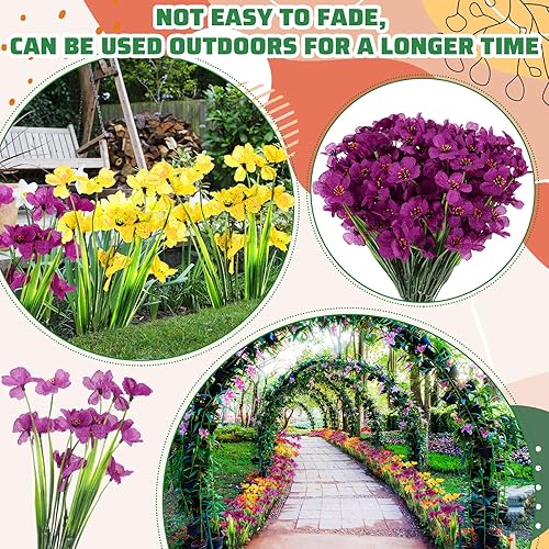 Miniatura 2 de Jexine 50 paquetes de flores artificiales para exteriores, resistentes a los rayos UV, flores sintéticas de seda, no se decoloran, plantas