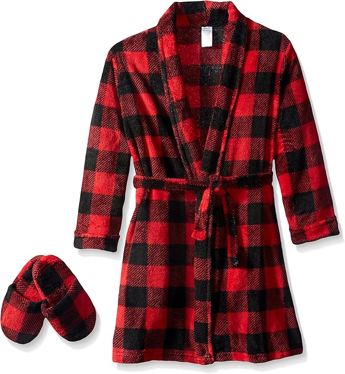 Too Cool 2 Sleep Boys' Big BuffaloCheck Robe with Slippers