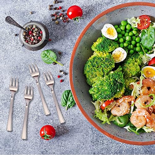 Miniatura 7 de Yinkin 300 mini tenedores de plástico para aperitivos de 4.53 pulgadas con acabado de acero inoxidable, cubiertos desechables plateados, resistentes