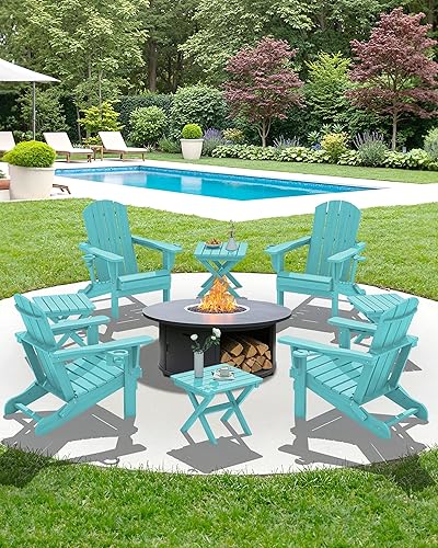 Miniatura 9 de SERWALL Mesa auxiliar Adirondack, mesa auxiliar para exteriores, sin montaje, mesa plegable pequeña de HDPE para patio trasero, piscina, porche,