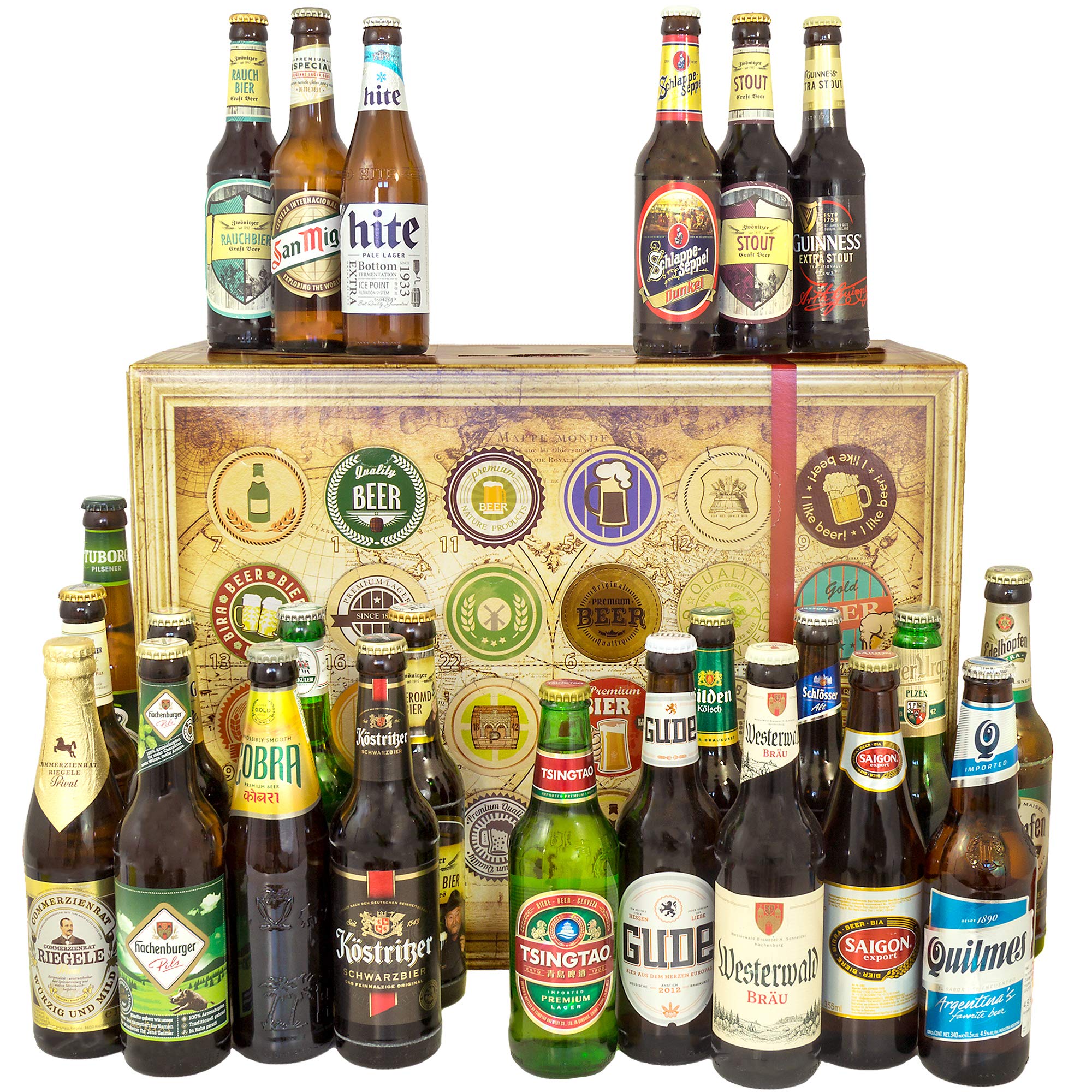 Monatsgeschenke 24x Bier Geschenkset – Weltbiere & Deutsche Biere | 24 Flaschen aus aller Welt in edler Geschenkbox – ideal als Männergeschenk zum Geburtstag oder Weihnachten