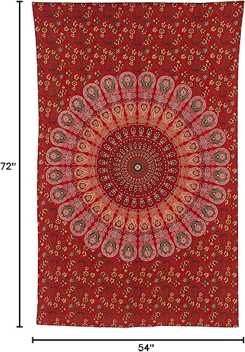 Miniatura 118 de Tapiz hippie indio bohemio psicodélico dorado mandala de pavo real azul dorado para colgar en la pared (naranja marrón, King (88 x 104 pulgadas)
