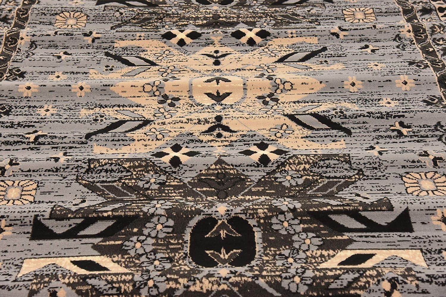 Contemporary Taftan Oasis 6' x 9' Gray Synthetic Area Rug