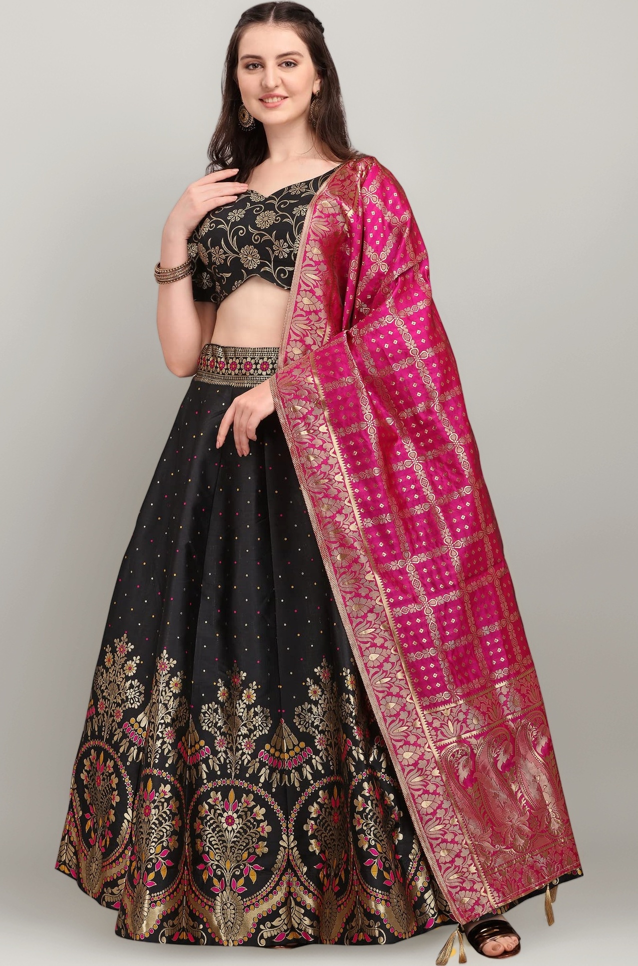 PURVAJA Women's Jacquard Semi-Stitched Lehenga choli