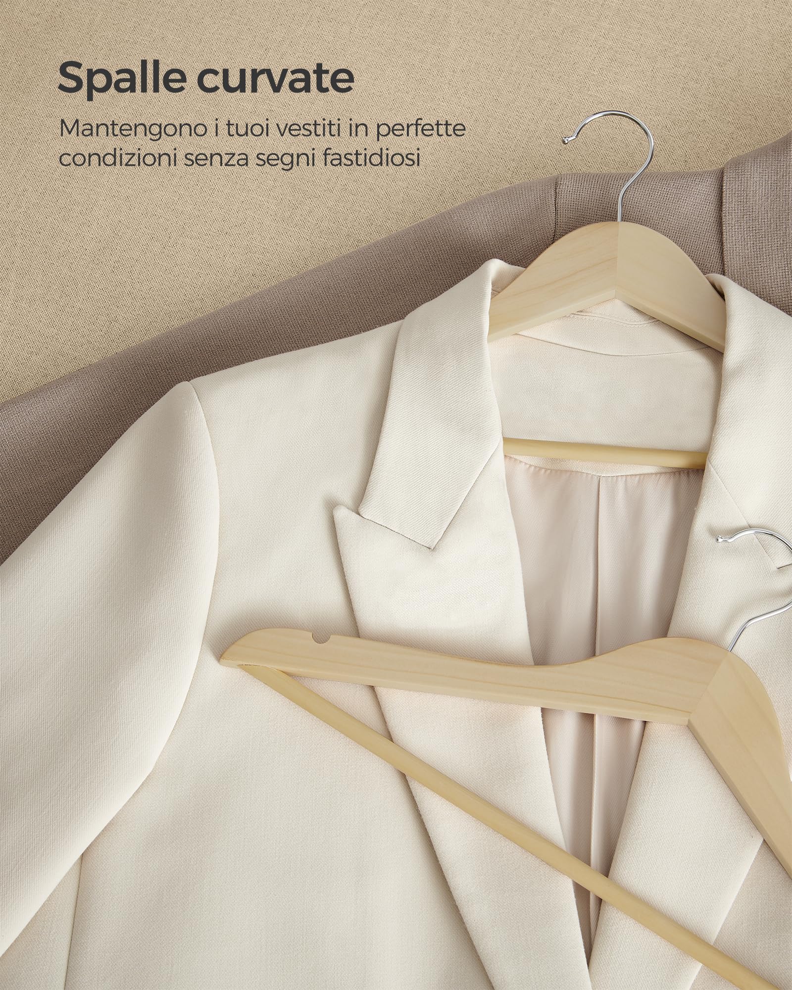24 Grucce In Legno Per Pantaloni Con Clip Regolabili - Appendini Antiscivolo Per Jeans, Gonne (Bianco) - 2