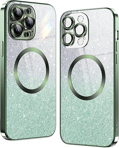 Funda para iPhone 13 Pro con purpurina compatible con Magsafe [fuerte atracción magnética] Protección completa de la lente de la cámara, chapado de