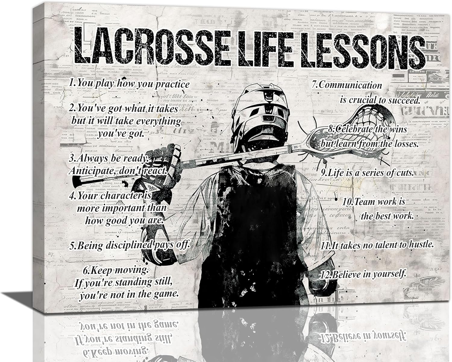 Lacrosse Sports Wall Art Lacrosse Life Lessons Wall Decor Lacrosse Sign Retro Poster Boy Men Room Motivational Decorations Canvas Print Painting Artwork For Bedroom Bathroom Living Room 20"x16"