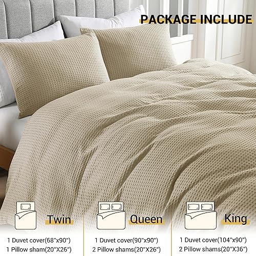 Miniatura 6 de Funda de edredón con 50 % viscosa derivada del bambú, 50 % algodón, tamaño Queen, ultra suave, tejido de gofre, tamaño Queen, transpirable, con