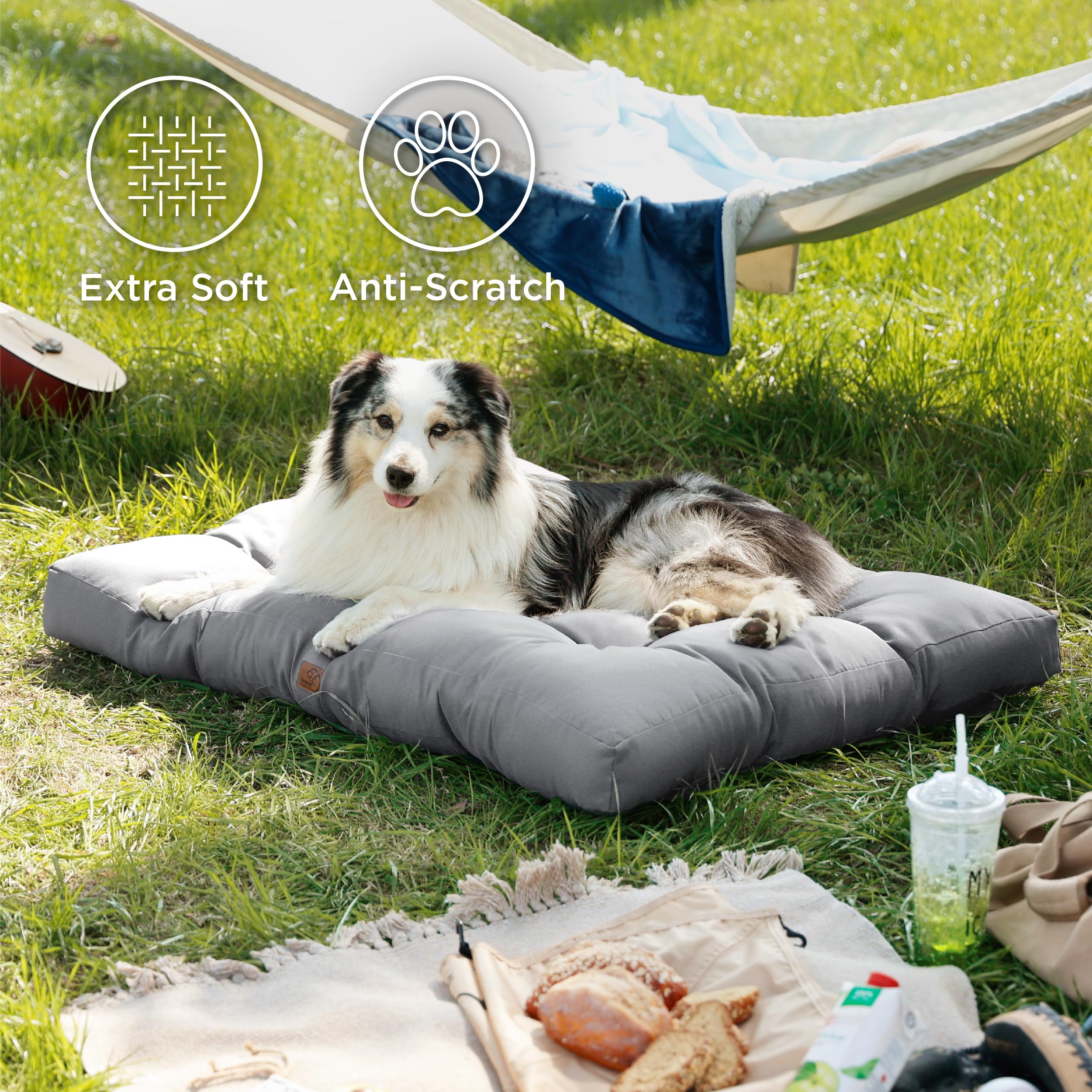 Bedsure Cesto per Cani di Grandi Dimensioni, Impermeabile, Cuscino per Cani in Tessuto Oxford, Materasso per Letto per Cani Lavabile, Grigio, 110 x 89 x 10 cm