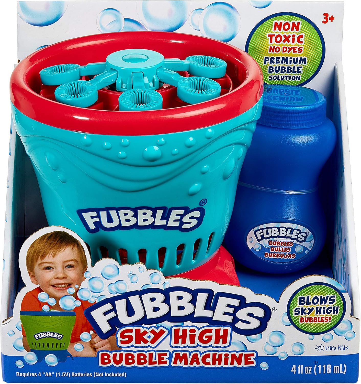 Little Kids Fubbles Blow Tons of Sky High Bubbles Party Machine for Kids &amp; Includes Bubble Solution, BlueRed