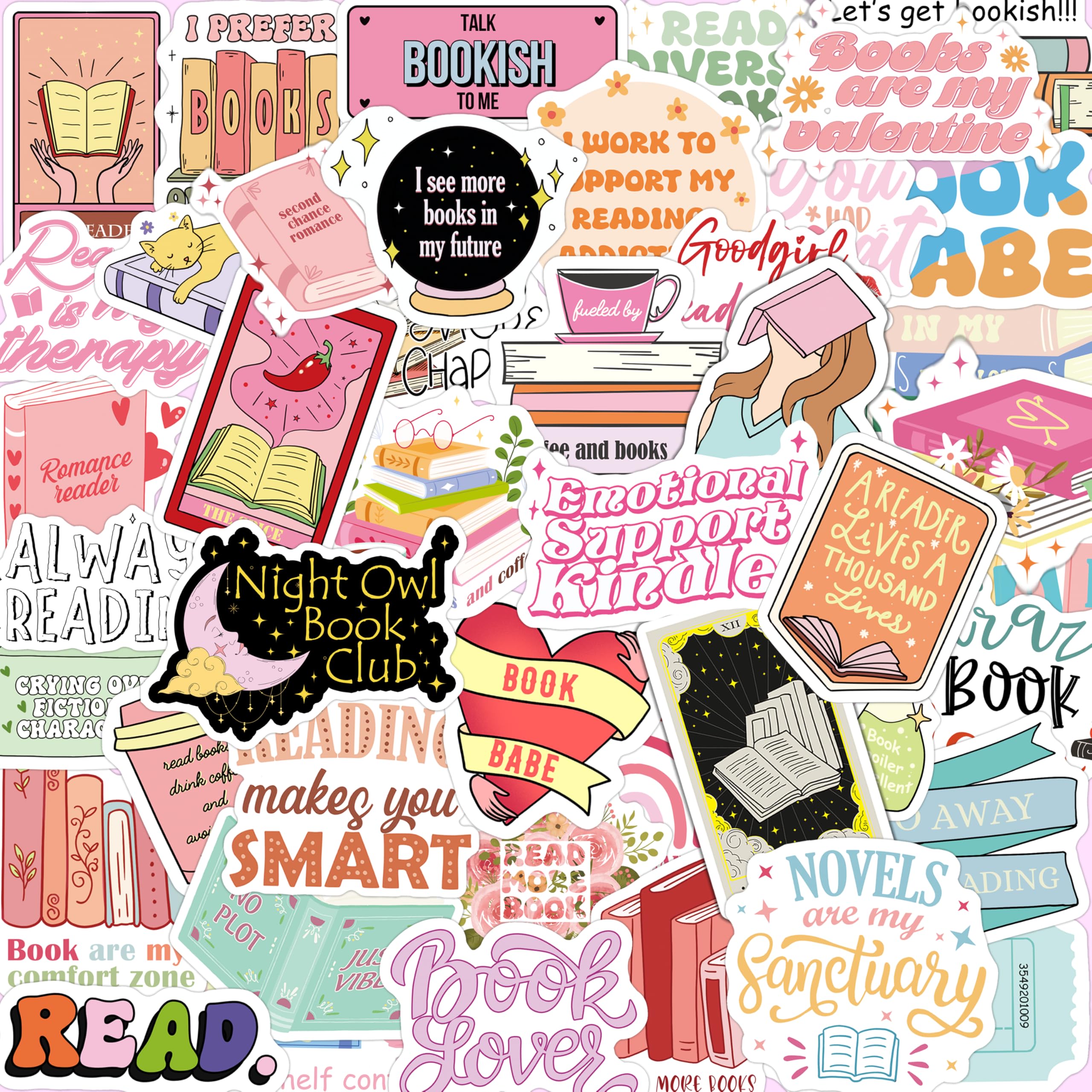 100PCS Holographic Book Stickers, Pink Bookish Sticker, Glitter Booktok Waterproof Vinyl Decal for Laptop Water Bottles Ebook Vision Board Scrapbook