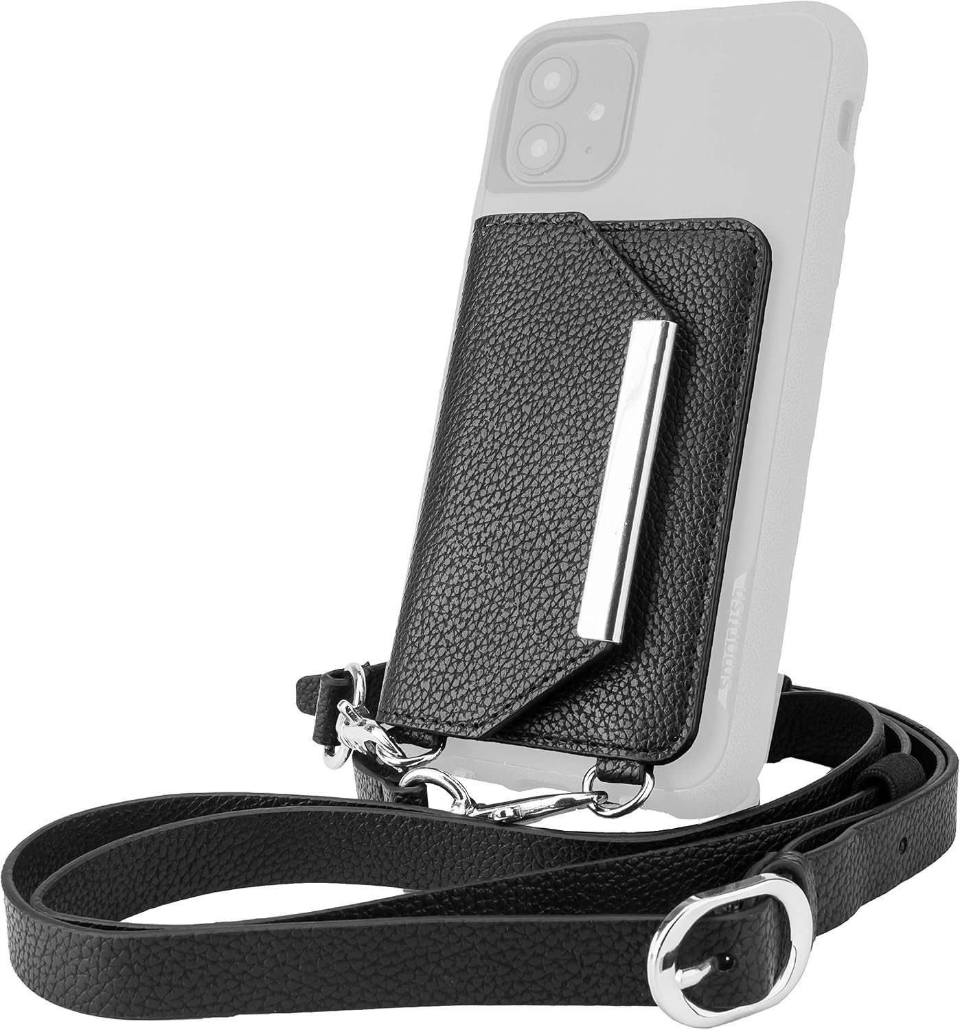 Smartish Stick-on Crossbody Wallet - Dancing Queen Side Piece [Purse/Clutch with Detachable Strap & Card Holder] – Universal Fit for iPhone & Android Phones - Stiletto Black-Silver
