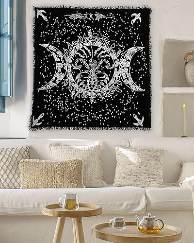 Miniatura 4 de Indian Consigners Paño de altar Triple Moon Goddess Silver Witchcraft Tarot Spread 36 x 36 pulgadas, mantel Alter Wiccan (Special Triple Goddess