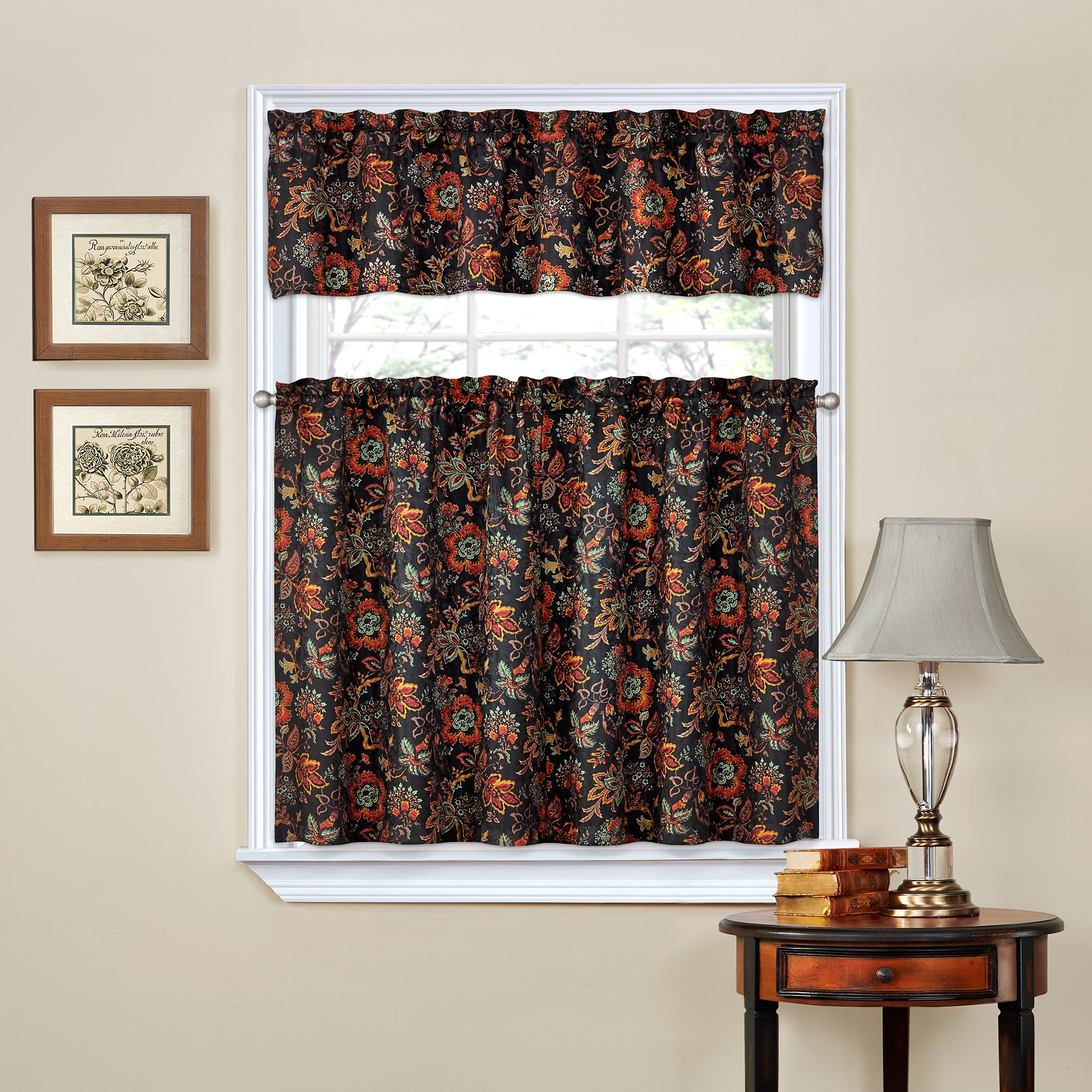WAVERLYTraditions Kitchen Curtains Set for Windows - Navarra 52" x 36" Short Curtain Tiers Set Small Window Valance Bathroom, Livingroom and Kitchens, Onyx