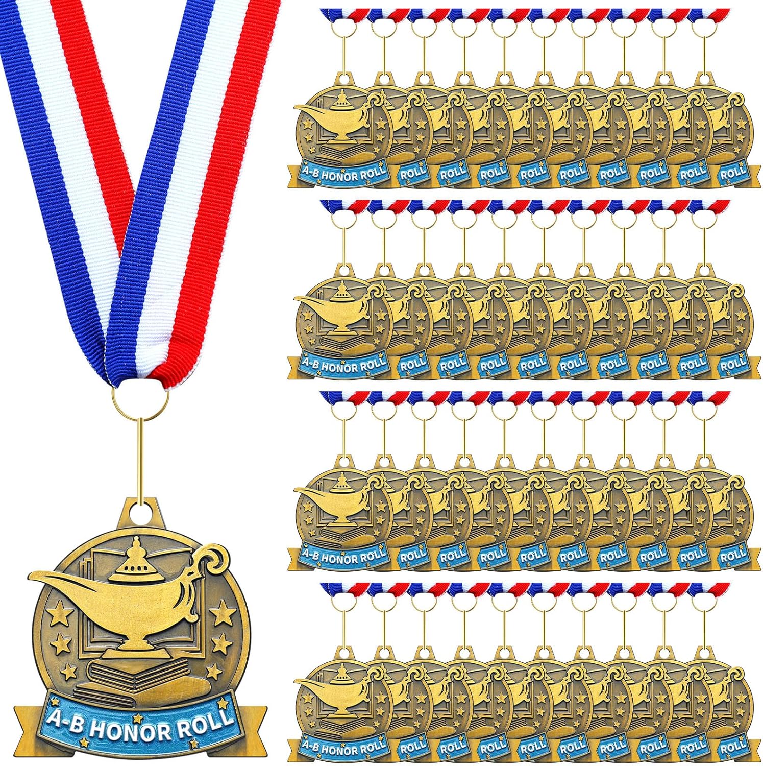 20 Pcs Academic Excellence Medals Bulk 2.4 inch Reading Gold Medals with Neck Ribbons Metal Trophy Award Prize Gifts for Adult Book Lover Competitions Party