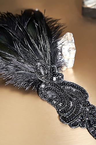 Miniatura 3 de BABEYOND Diadema tipo flapper de los años 20, accesorio de Gatsby de plumas negras